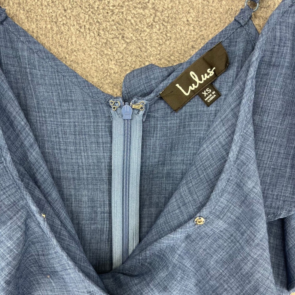 Lulus Ruffle Wide Leg Jumpsuit Women XS Blue crop Surplice Cold Shoulder Culotte - Picture 10 of 15